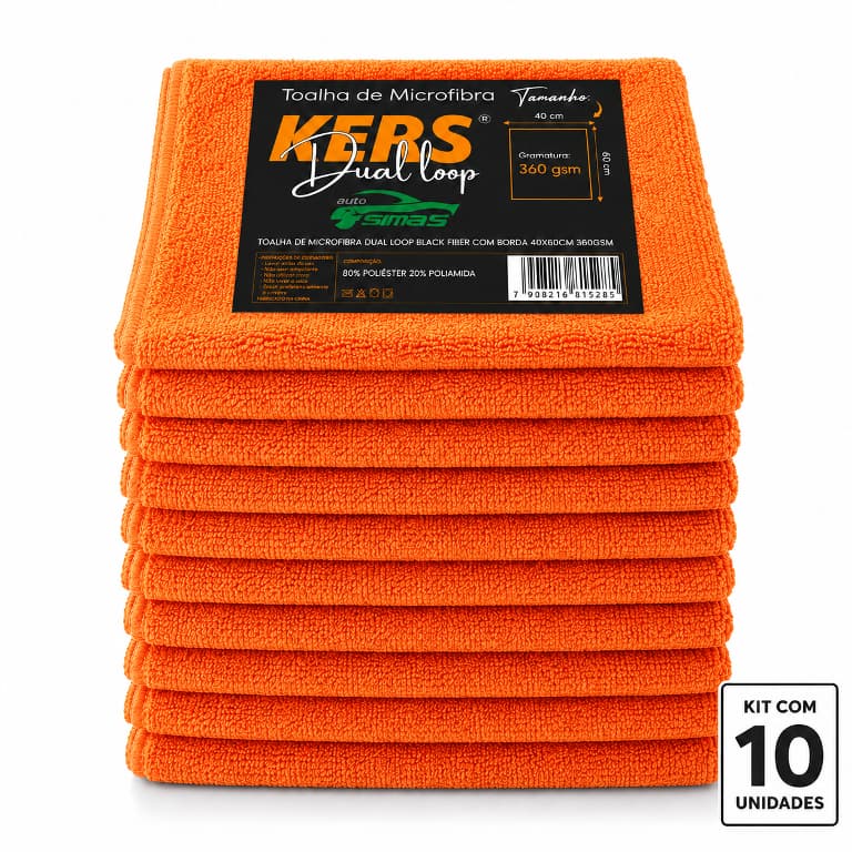Kit 10 Flanelas De Microfibra 360gsm 40 X 60cm Kers Cor Laranja