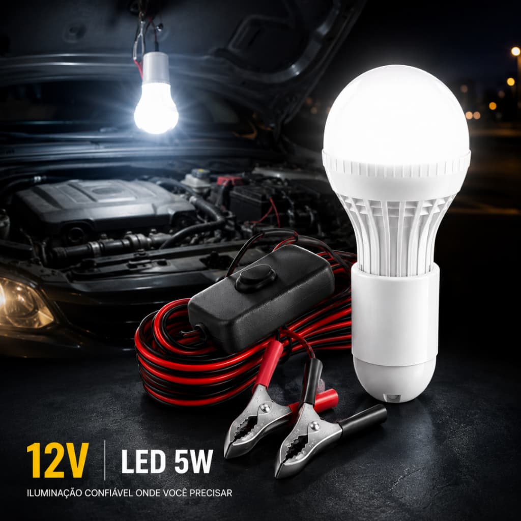 Lâmpada Pendente 12V LED 5W Luz de Emergência para Camping e Pesca