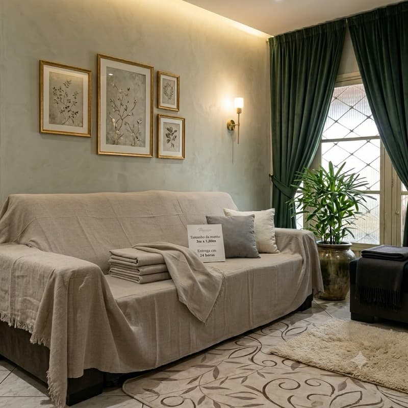 Manta Para Sofá luxo 3,00m x 1,80m Perfeito Para Decorar e Deixar Sua Sala Mais Elegante