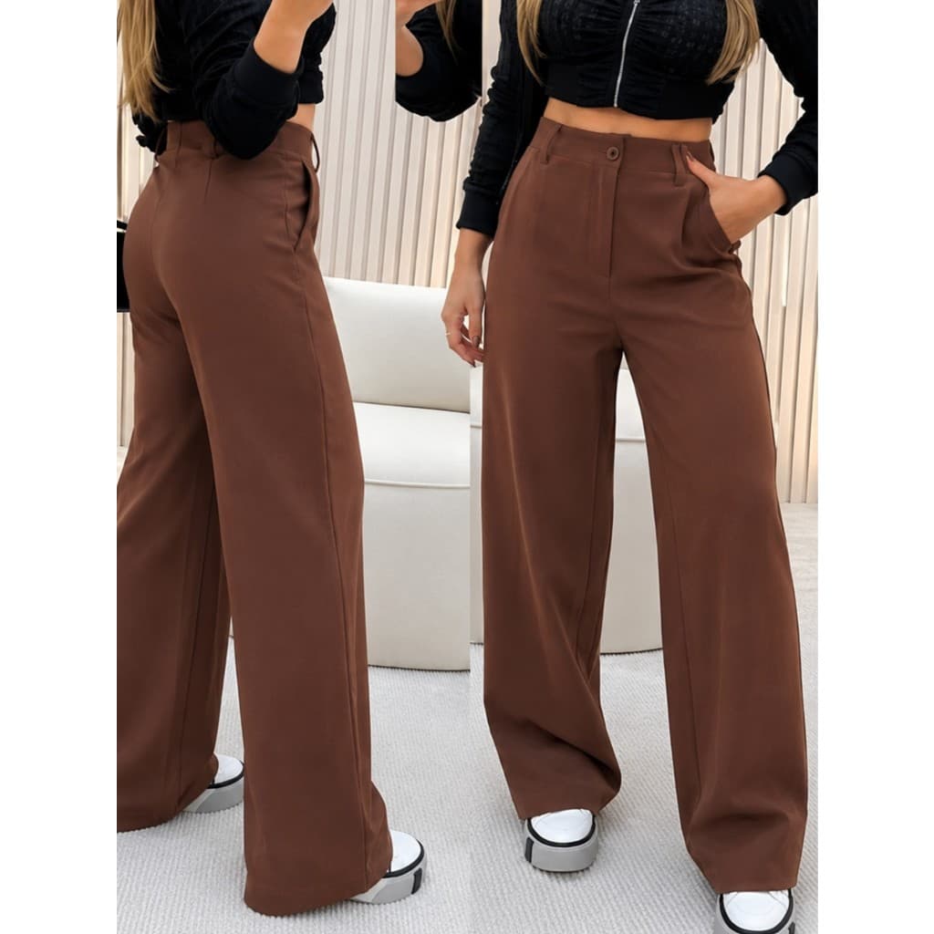 CALÇA FEMININA ALFAIATARIA PANTALONA  CINTURA ALTA COM BOLSO E ZÍPER
