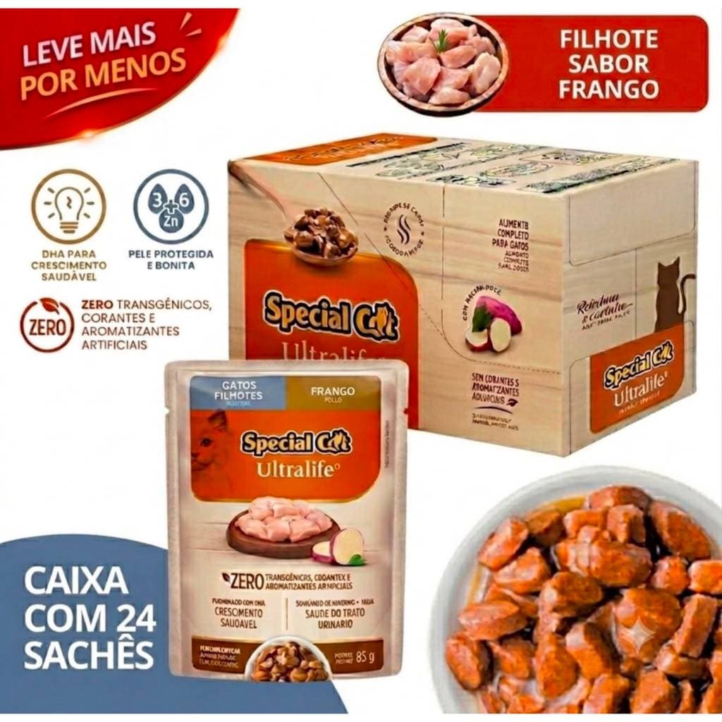 Kit Sachê 85g Ração Úmida Special Cat Para Gatos Filhotes Sabor Frango