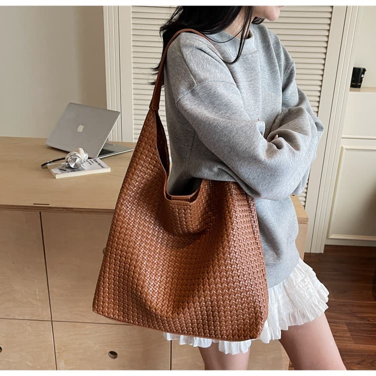 Bolsa Tote Feminina Trançada Vintage Grande Capacidade Bolsa de Ombro Hobo Casual Elegante para Trabalho e Passeio