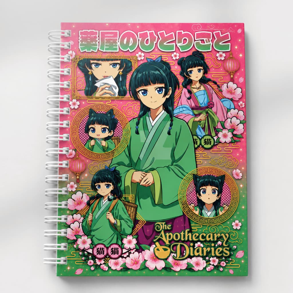 Caderno Universitário Capa Dura The Apothecary Diaries Maomao 80Fls Wire-O Branco Com Adesivos
