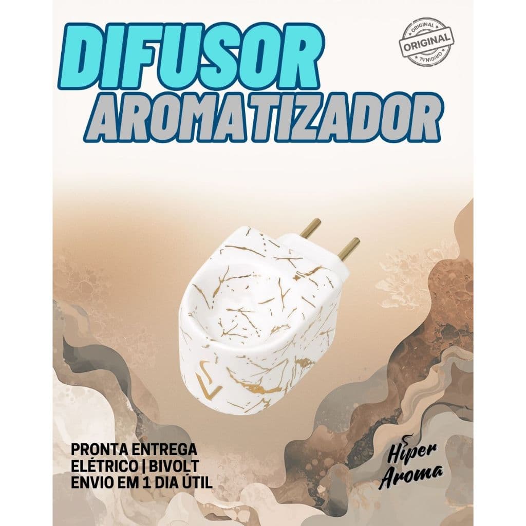 Kit Difusor Aromatizador Elétrico Bivolt Porcelana Branco Marmorizado Óleos Essencias Stone Via Aroma