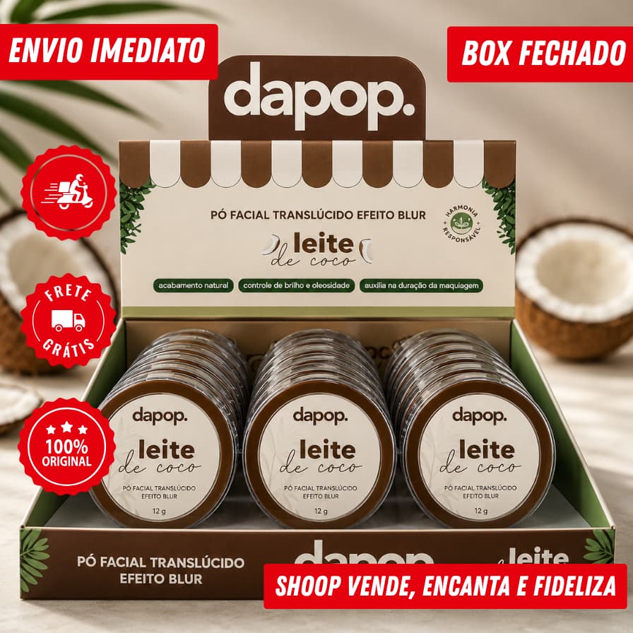 Box Fechado Pó Facial Translúcido Dapop Leite de Coco | Efeito Blur com Vitamina E - 24 Unidades