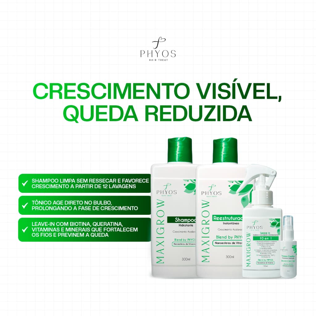 Kit 4 Produtos Crescimento Cabelo MaxiGrow Shampoo Condicionador Tônico Leave-in Anti Queda rapunzel fortalecimento