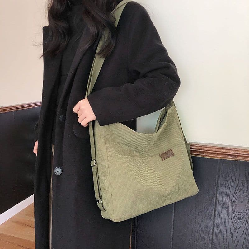 Bolsa de ombro/transversal/sacola de compras de lona de veludo cotelê de grande capacidade para mulheres