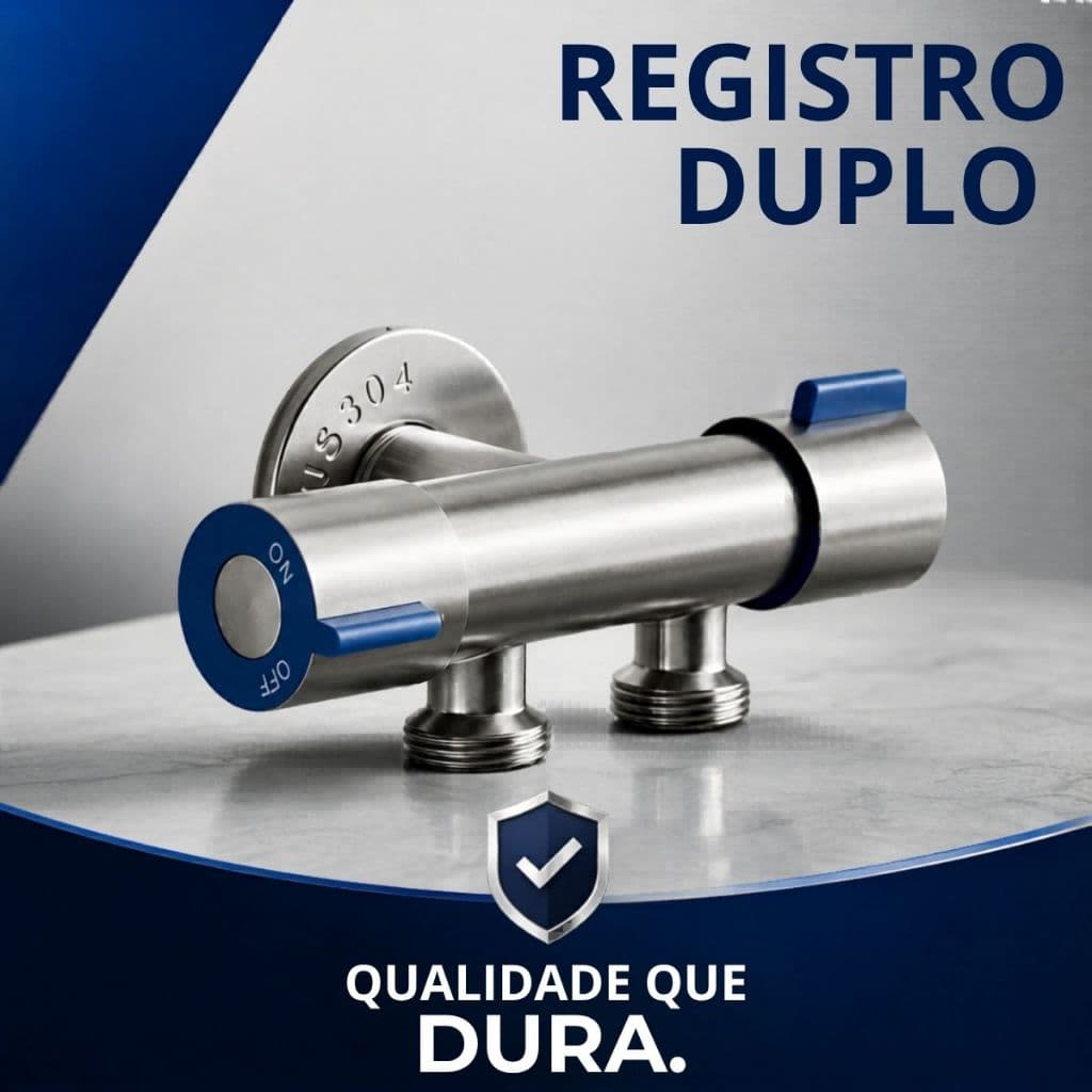 Válvula Registro Duplo 2 Saída Aço Inox 304 Fosco Banheiro Lavanderia Tanque Máquina Ducha Higiênica