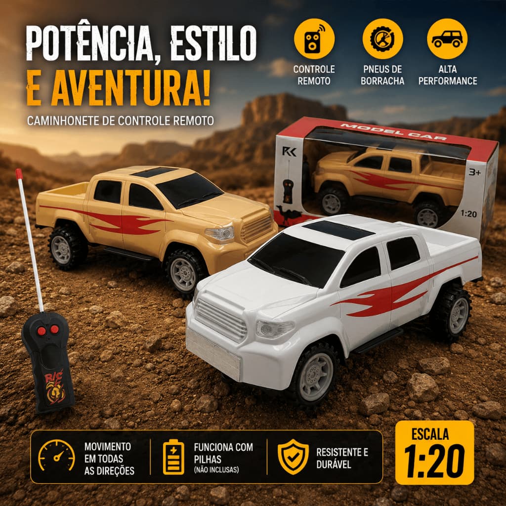 Brinquedo Carrinho Caminhonete Hilux Controle Remoto 2 canais 30cm