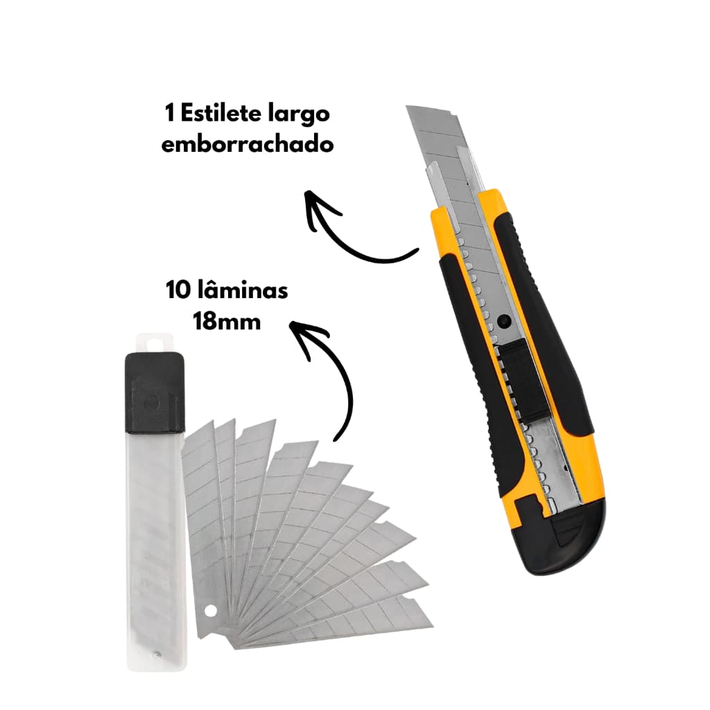 Estilete Largo Profissional Multiuso Vighs 18mm + 10 Lâminas Refil Alta Resistência Artesanato