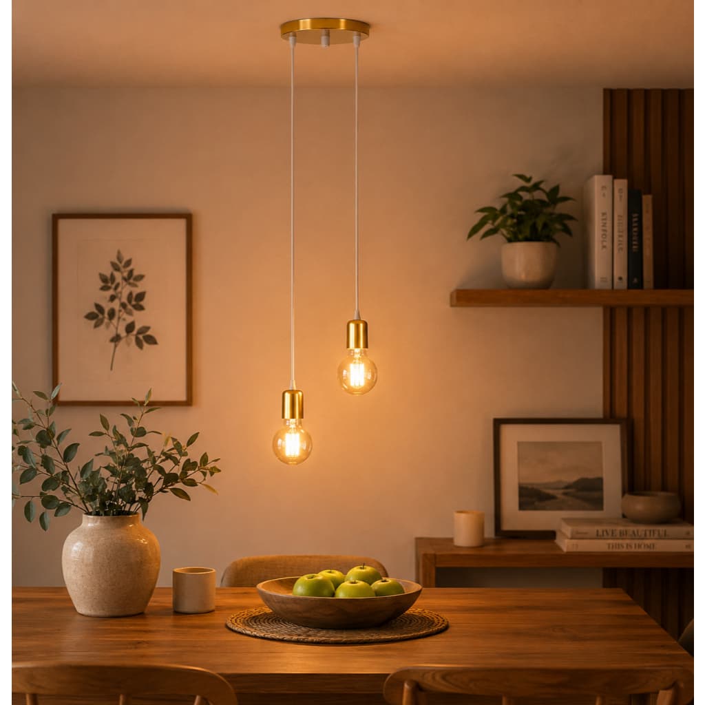 Pendente Luminária Lustre Base Dupla E27 Fio Cabo Vintage Retro Aramado Industrial