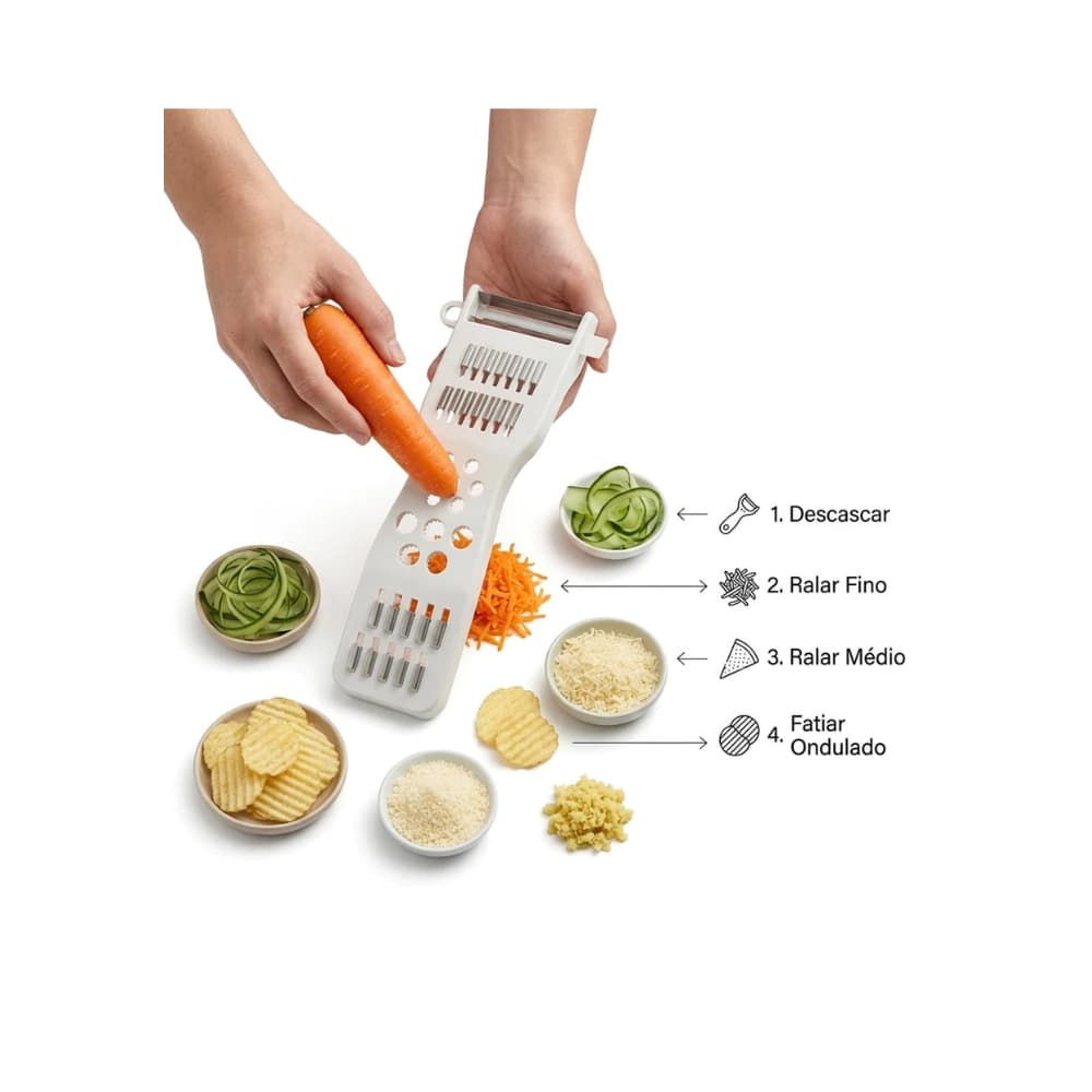 Ralador Descascador 5 Em 1 Fatiador Legumes Verduras Frutas Manual Multifuncional