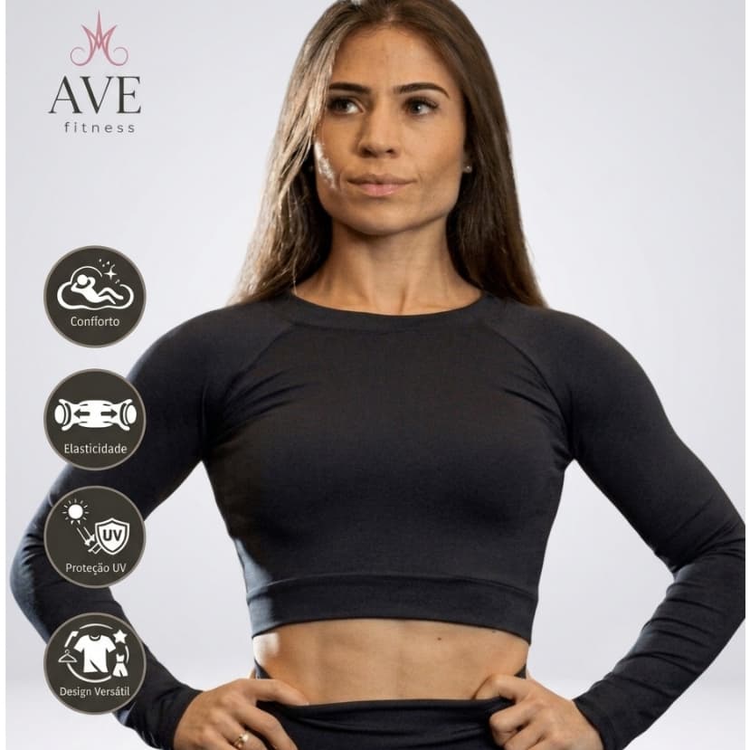 Top Cropped Manga Longa Academia Suplex Feminino Fitness Plus Size