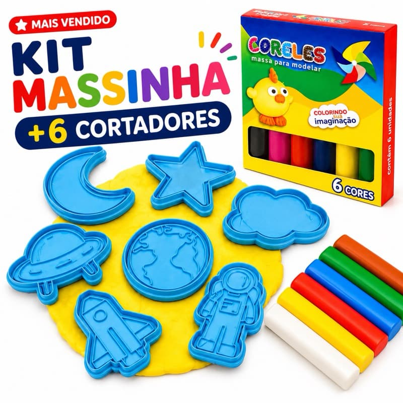 Kit Massinha de Modelar Infantil 6 Cores com Cortadores Espaço Brinquedo Educativo Criativo Lembrancia de Aniversário