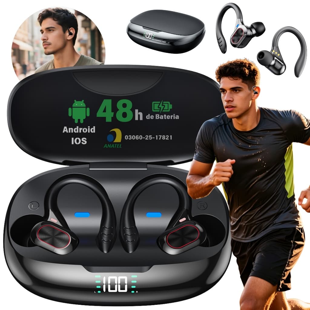 Fone De Ouvido Bluetooth à prova d’água Ipx5 Esportivo Design Ergonômico Gancho 48h De Reprodução