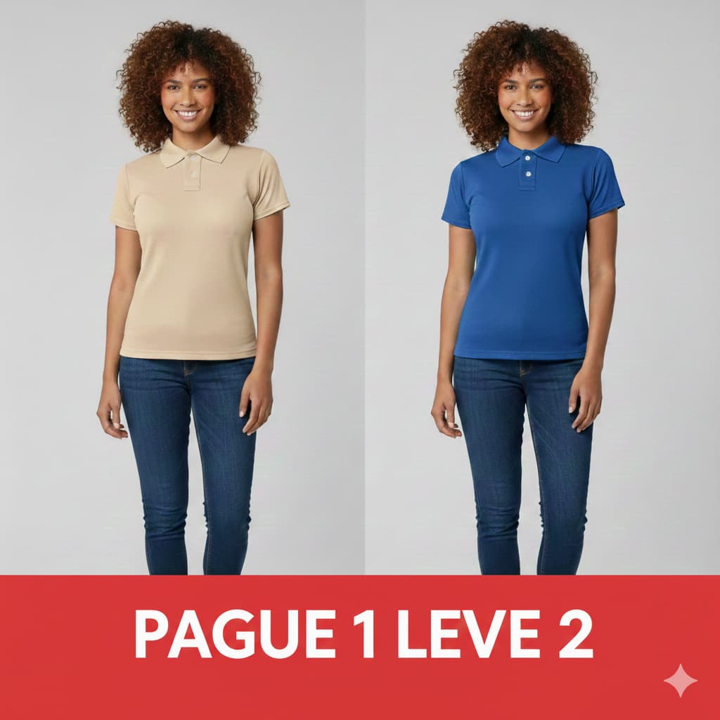 Kit 2 Camisetas Polo Baby Look Feminina Piquet Manga Curta Gola Botão