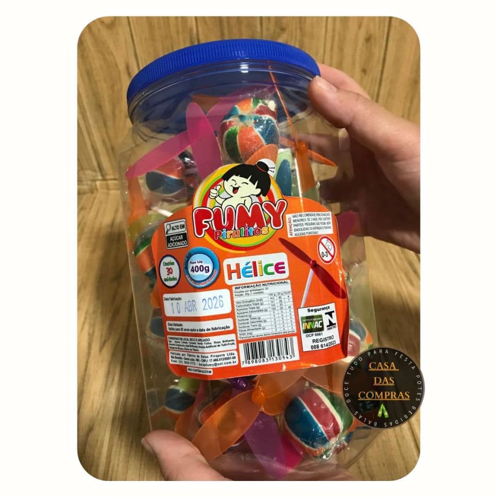 Pirulito Brinquedo Helice Pirocoptero Pote com 30 unidades sabor Tutti Frutti