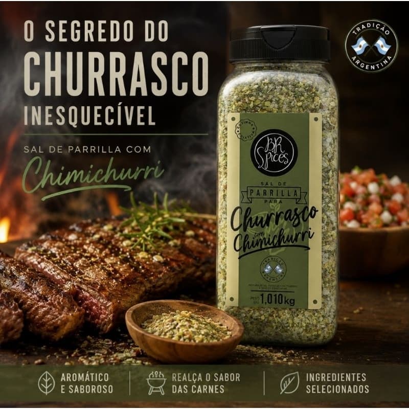 Sal de Parrilla com Chimichurri 1kg Tempero para Churrasco Argentino Carne Picanha Steak Gourmet BR Spices sem glúten