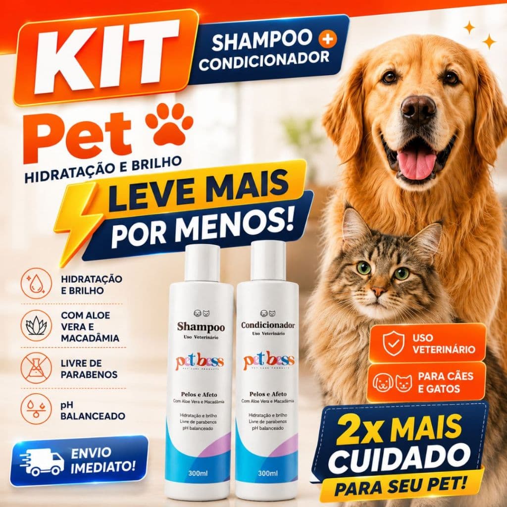 Kit Shampoo + Condicionador Pet 300ml Para Cães E Gatos Hidratação E Brilho