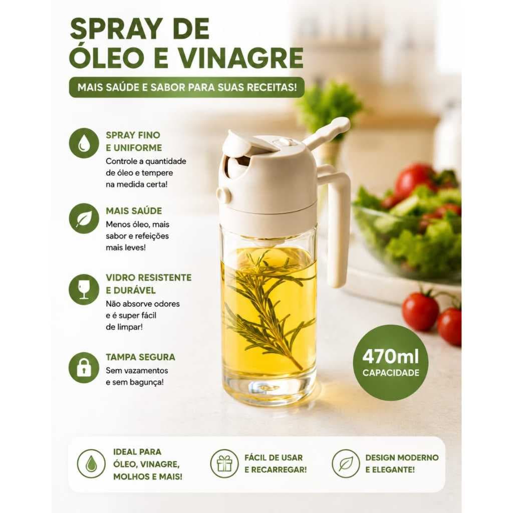 Garrafa de Spray de Oleo 2 em 1 Pulverizador 470ml Dispenser de Cozinha para Salada azeite