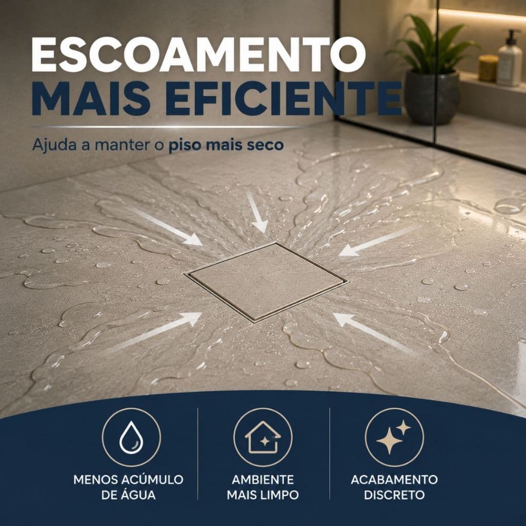 Ralo Oculto 15x15cm Quadrado Invisível Banheiro Box Cozinha Lavanderia Antiodor Vazão Secagem Rápida