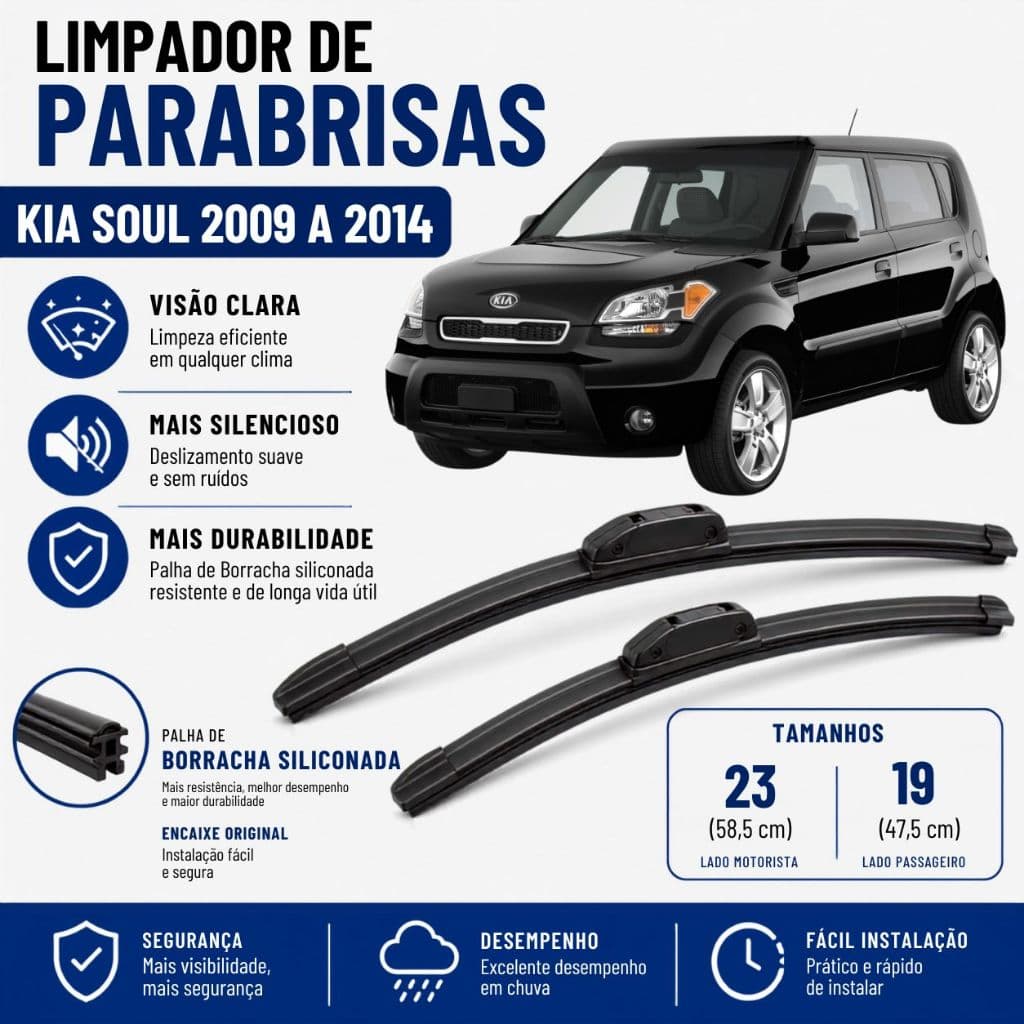 Par Palheta Limpador ParaBrisa Kia Soul 2009 2010 2011 2012 2013 2014 Silicone encaixe Gancho