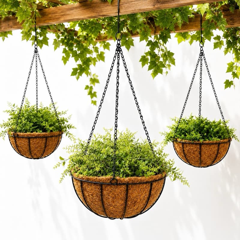 Vaso Pendurar Fibra Coco 35cm Com Pendente De Ferro Decoração Vaso Para Colocar Plantinhas