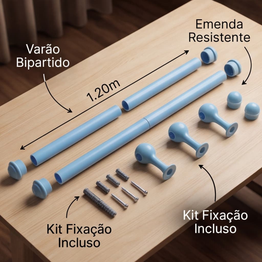 Kit Varão Simples Para Cortina 2,40 Metros 19mm Cores Diversas