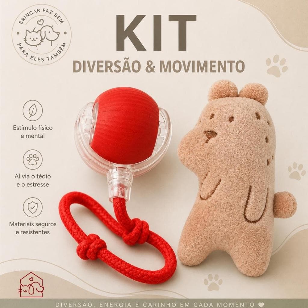 Kit Completo Para Gatos e Cachorros Com 2 Brinquedos Interativos