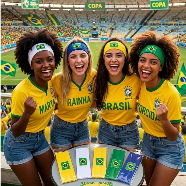 Faixas de Cabelo com Bandeira do Brasil Verde Amarelo Azul e Branco Kit Copa