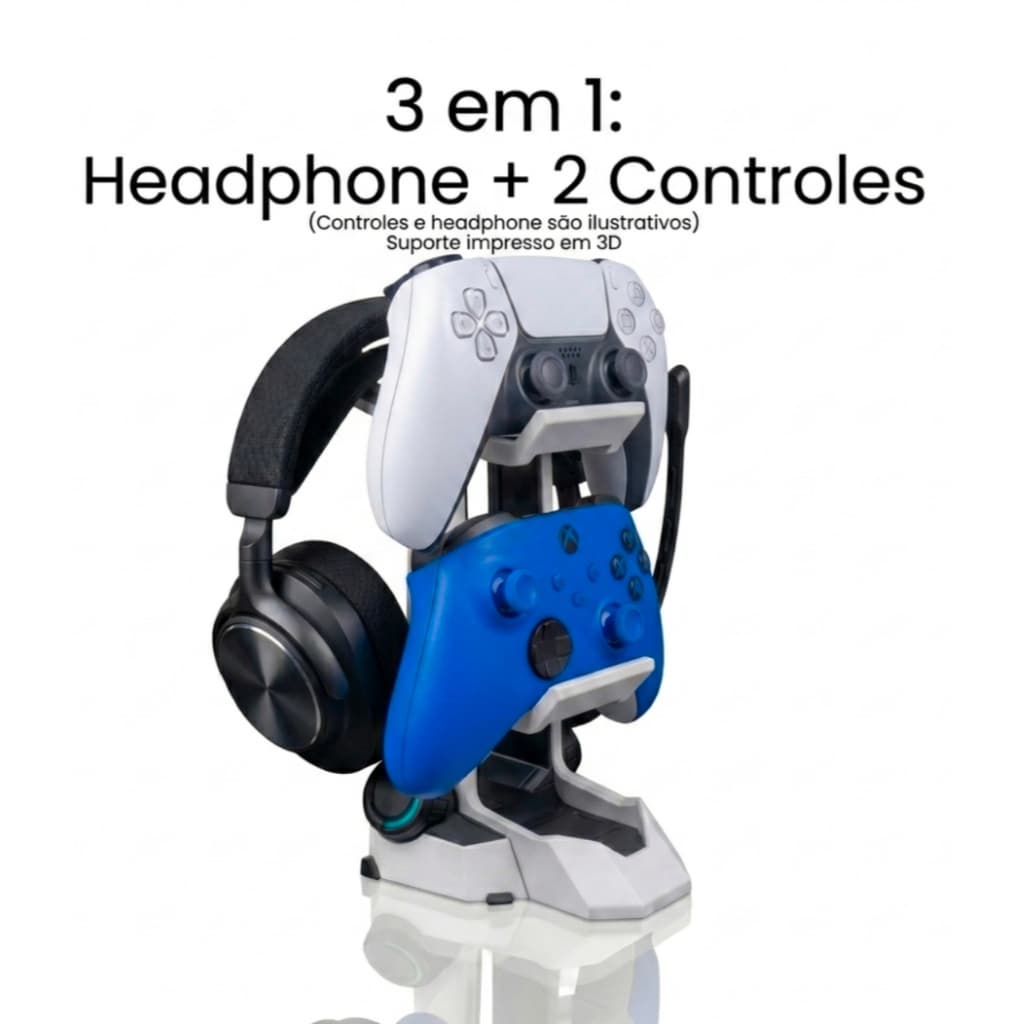 Suporte Duplo De Controle E Headphone Gamer Command Sync Premium PS5 XBOX PC