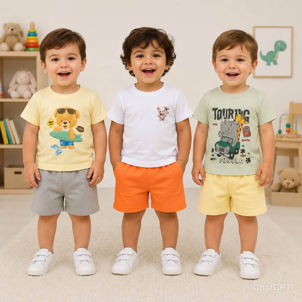 Kit 3 Conjunto Bebe Menino Manga Curta 6 peças Masculino Neném Recem Nascido Bebê P M G 1 2 3
