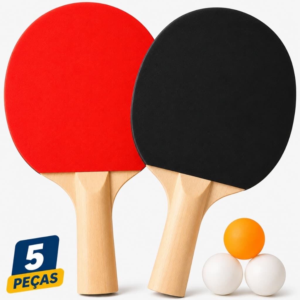 Raquete Ping Pong Tênis Mesa 2 Raquetes 3 Bolinhas Madeira MDF Brinquedo Infantil Adulto Família