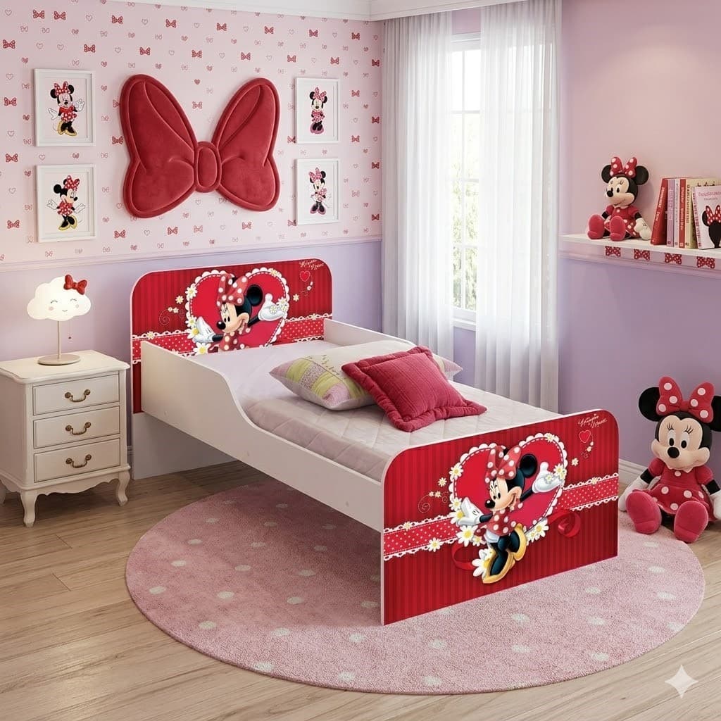 Cama Infantil Com Colchao Incluso Para Meninas Minnie Quarto100% MDF