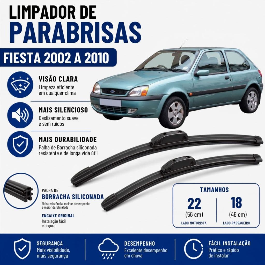 Par Palheta Limpador ParaBrisa Fiesta 2002 2003 204 2005 2006 2007 2008 2009  2010 Silicone