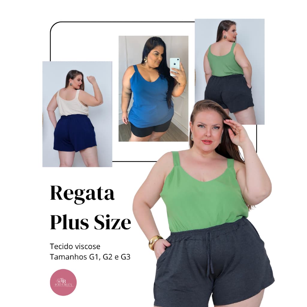Regata Plus Size feminina em tecido viscolinho com alça grossa estilo casual
