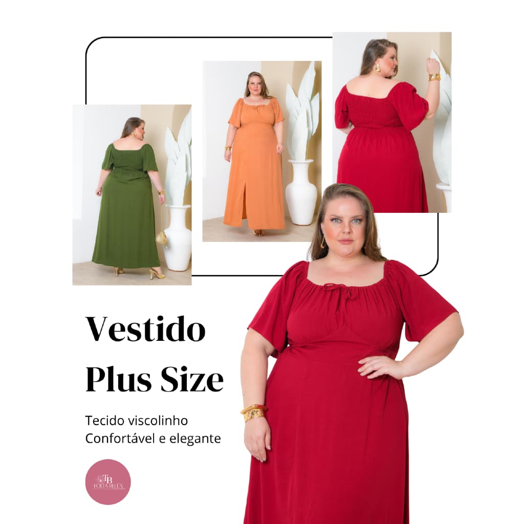 vestido MaxMid Plus size camponesa com elastex nas costas
