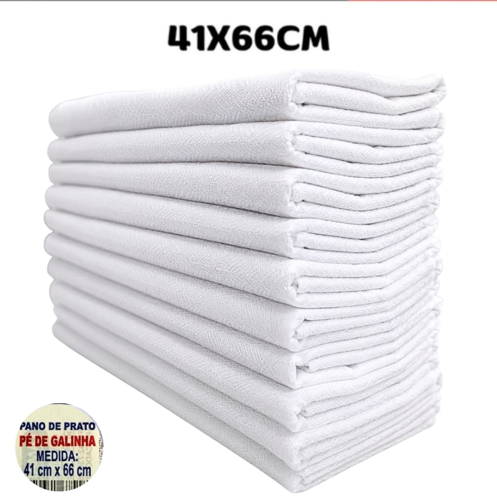 Pano de Prato Branco Pé de Galinha 41x66cm 100% Algodão - Guardanapo de Copa de Alta Absorção