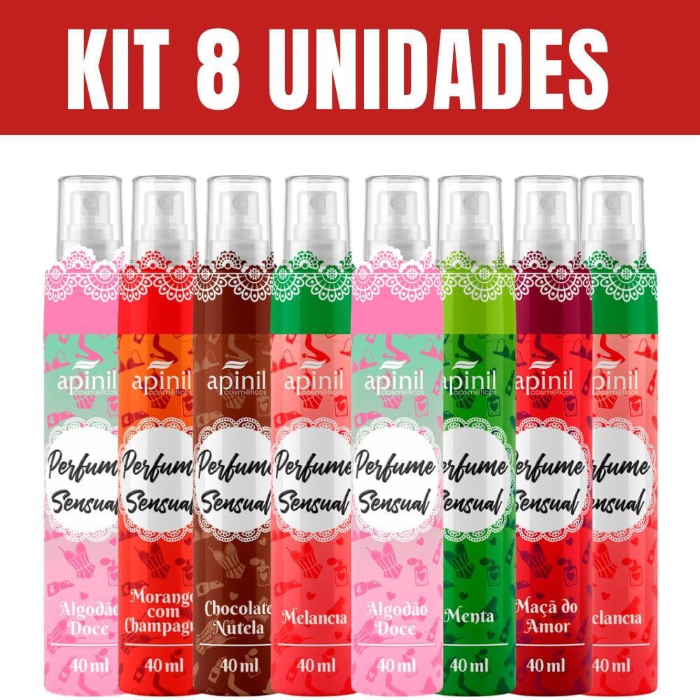 Kit 8 Unidades Perfume Sensual Apinil 40ml Sortidos Feminino Aromas Doces Atacado Revenda