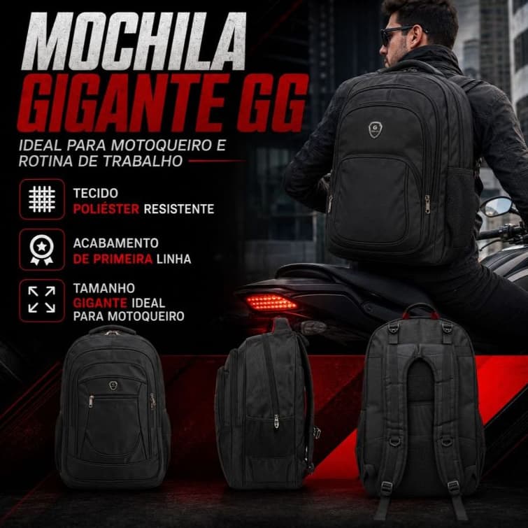 Mochila Masculina Motoqueiro Viagem Mudança Academia Extra Grande Reforçada Impermeável GGG Notebook Fulll