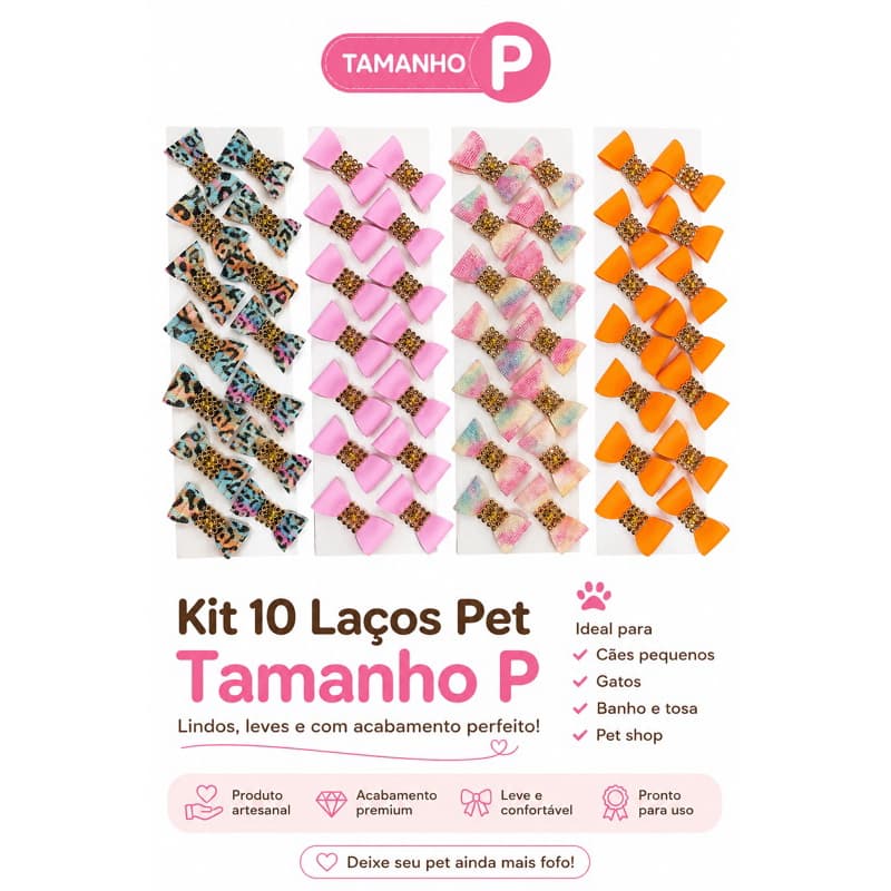 Kit 10 Laços Pet Tamanho P Sortidos Banho E Tosa Artesanal
