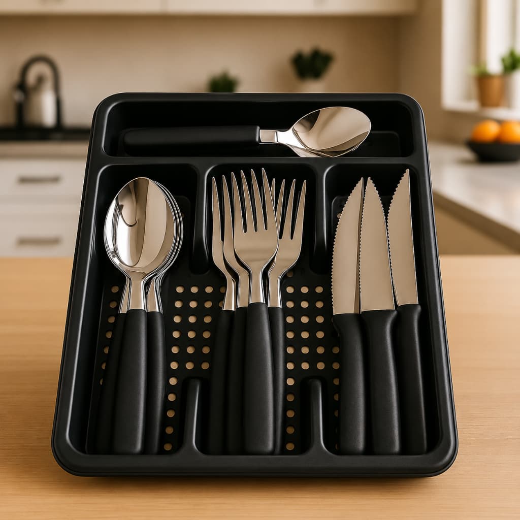 Jogo de Talheres Inox 25 Peças Com Porta Talheres Organizador