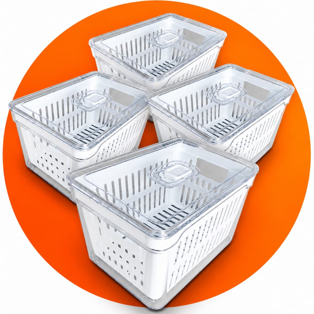 Kit 4 de Organizador de Geladeira Transparente 3,5L com Cesto