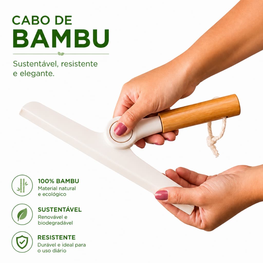 Rodo de Pia Dobrável com Cabo de Bambu Oikos Rodinho Off White Bege 18x24cm - DT25773