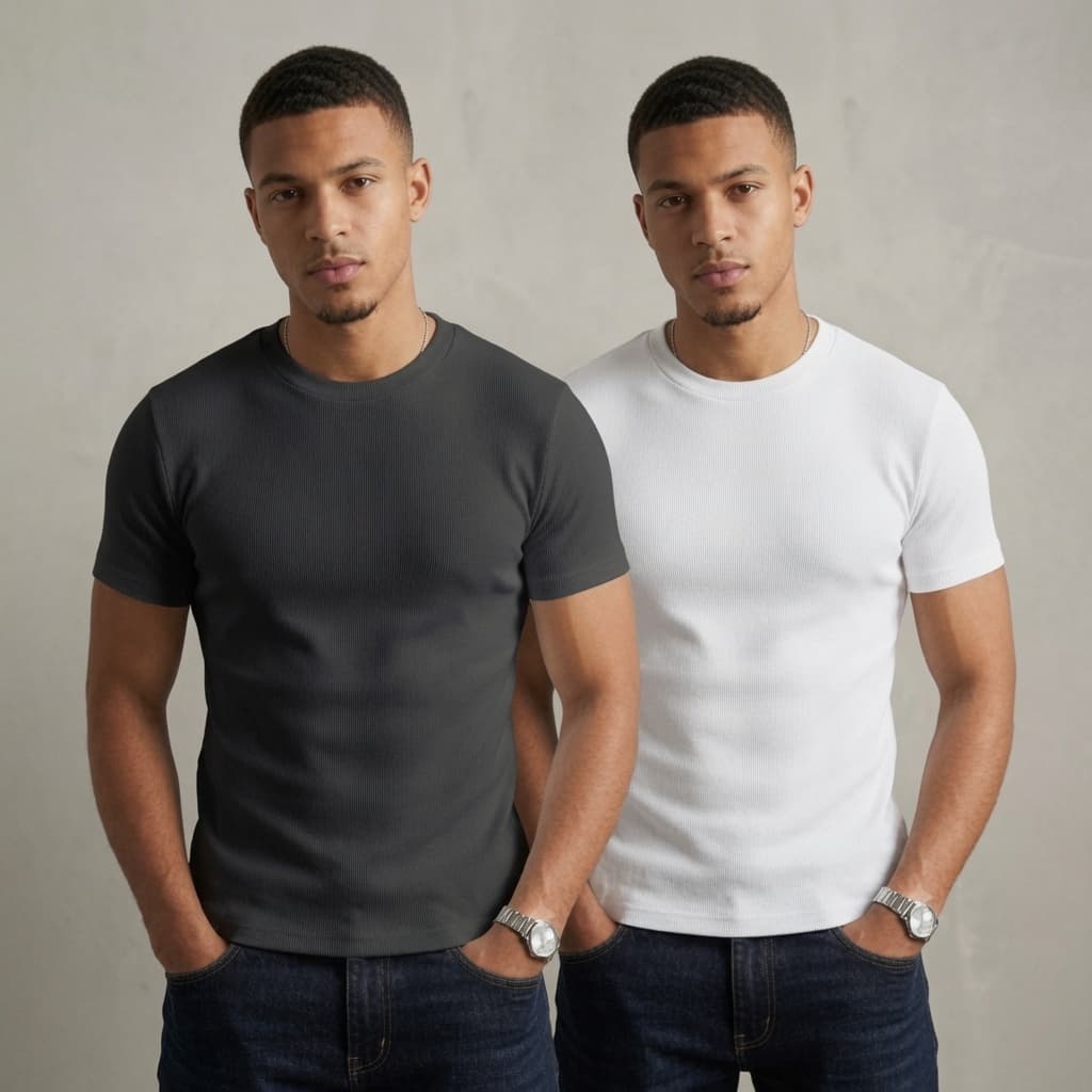 Camiseta Slim Americana Canelada Masculina Basica Slim Colada Ribana Verão Estilo Americano Kit 2