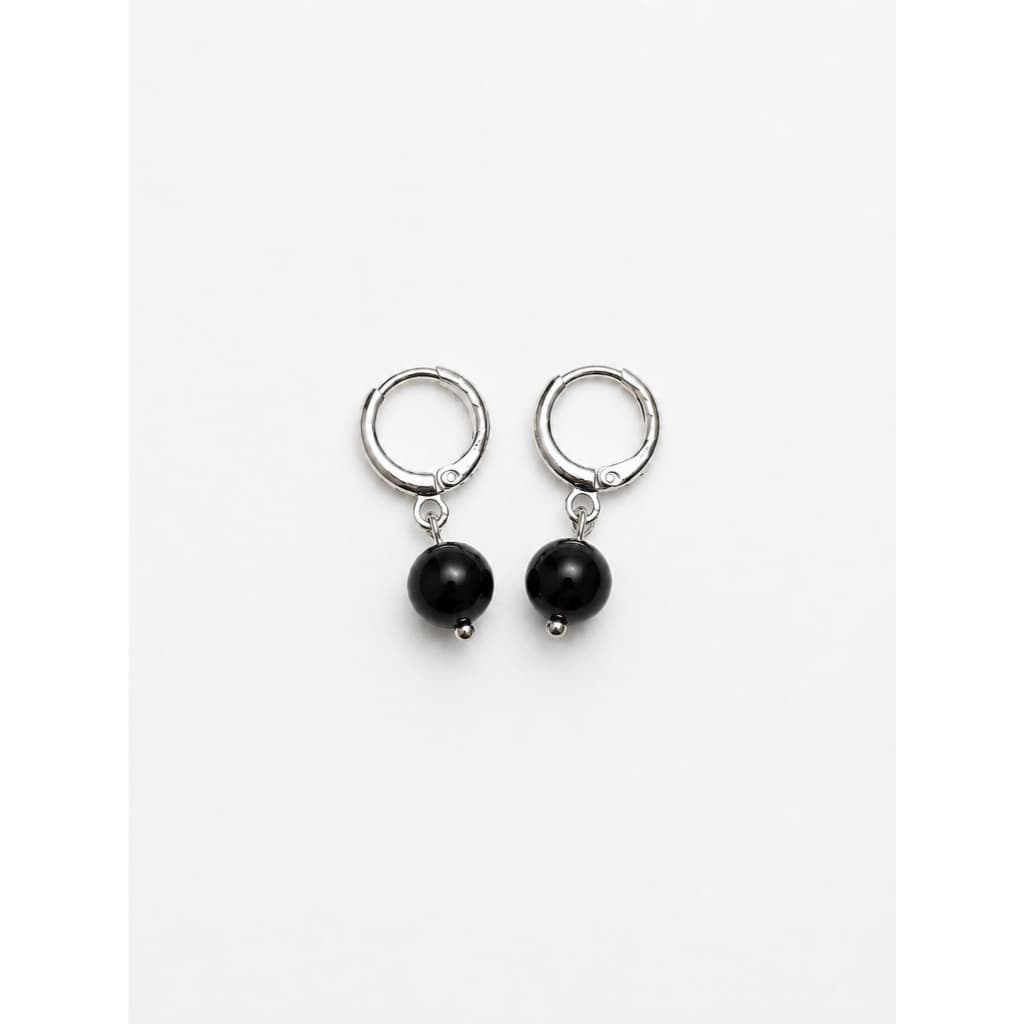 Brinco Argola Ônix Preto Banhado Ouro Branco Feminino Onix Preto