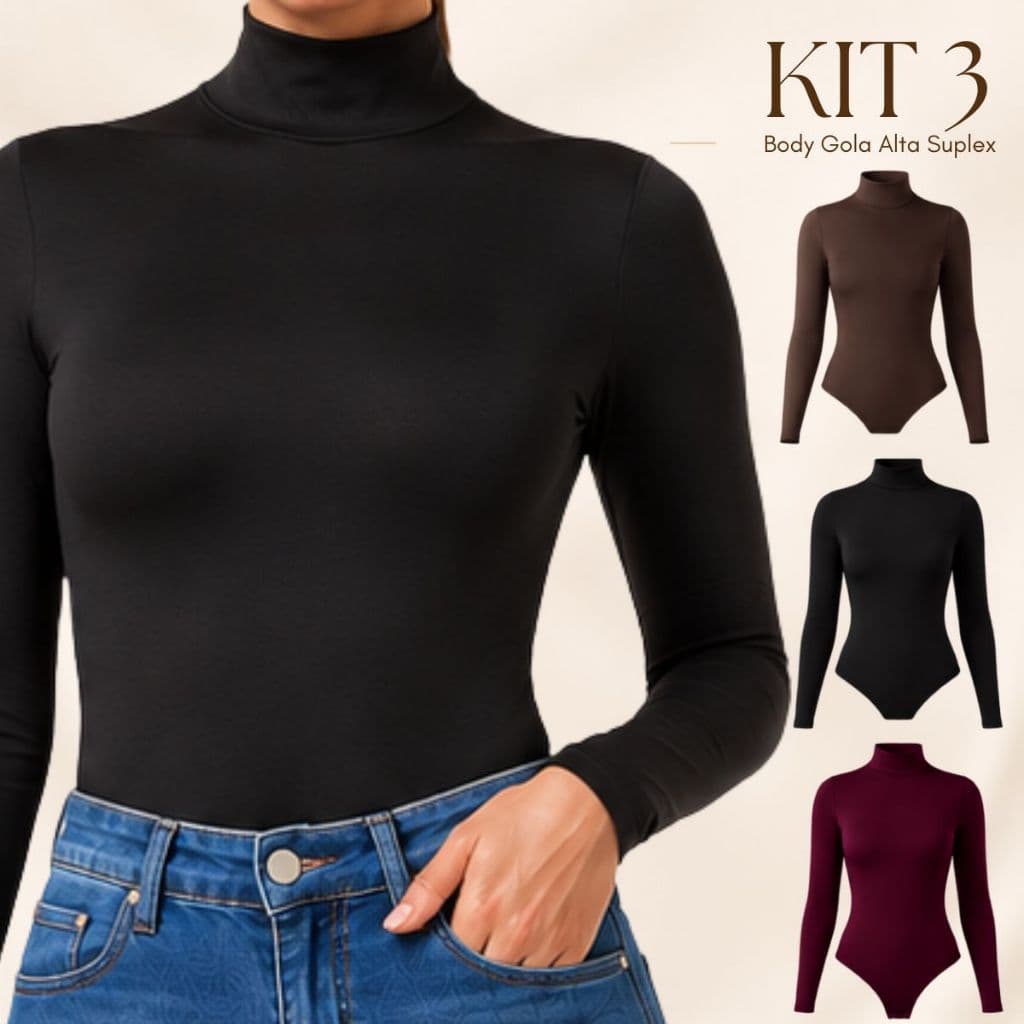 Kit 3 / 2  Body Feminino Suplex Manga Longa Suplex Segunda Pele Premium Gola Alta Inverno