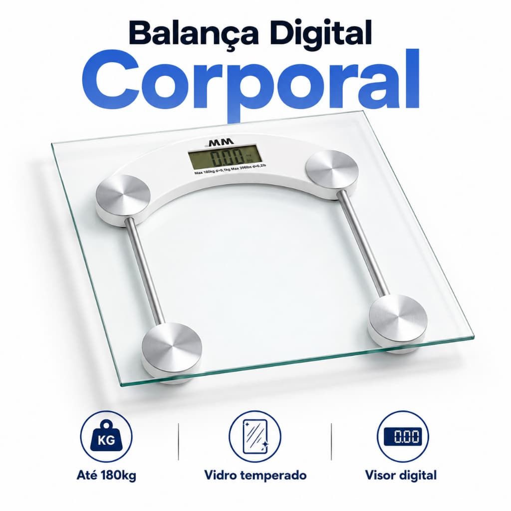Balança Digital Corporal de Banheiro Quadrada 180kg