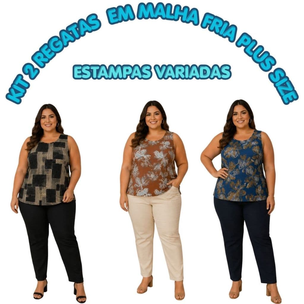 Kit 2 Regatas Feminina Plus Size em Liganete Confortável Malha Fria Senhora