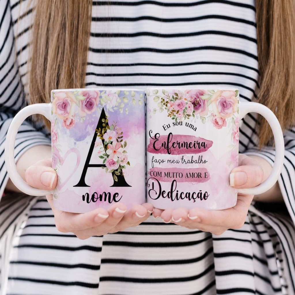 Caneca Enfermeira Personalizada com Nome e Letra Inicial | Presente Profissão Enfermagem 325ml